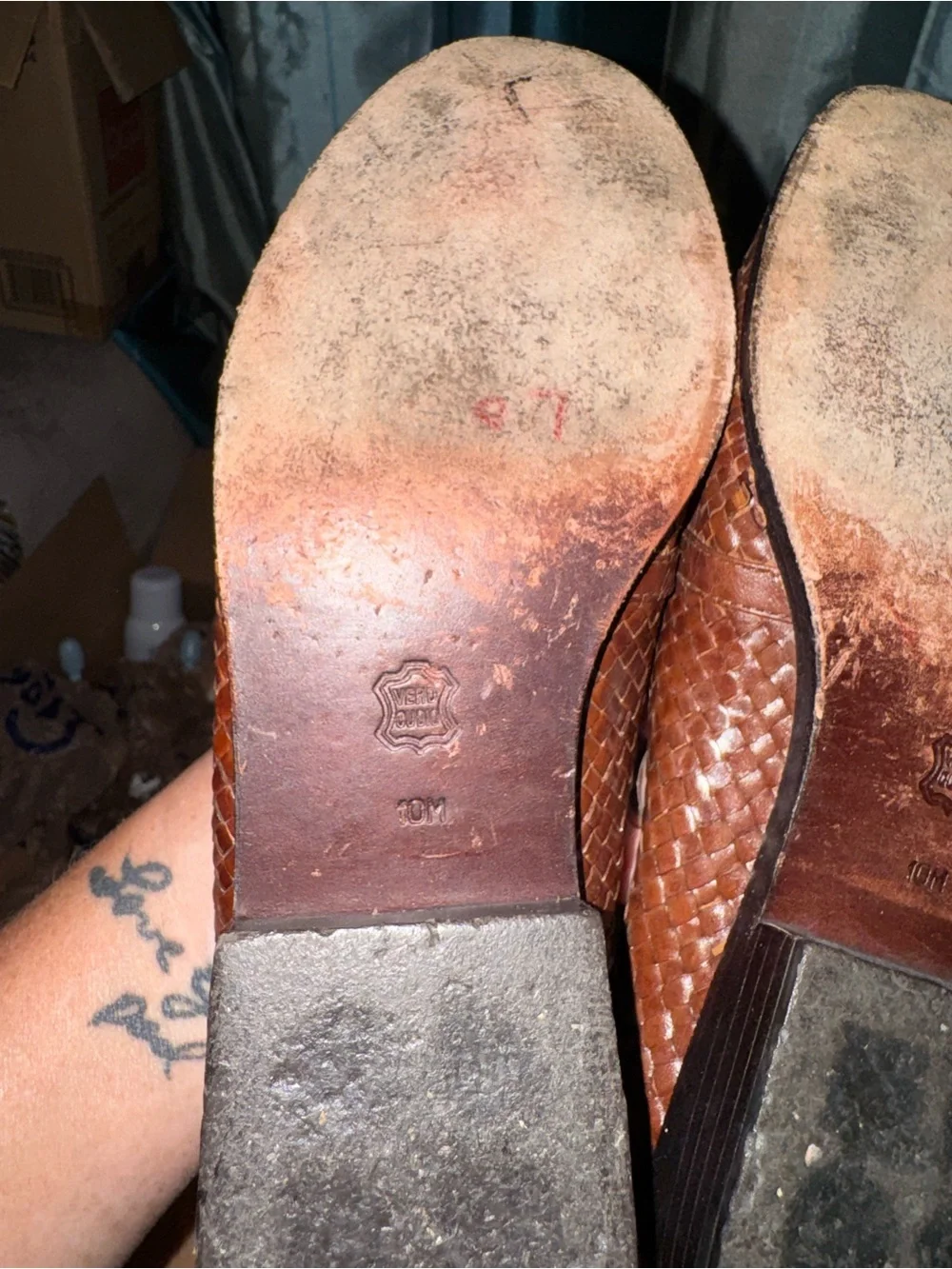 Brighton Brown Woven Leather Slip-On Loafers